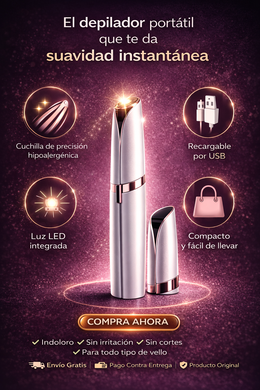 Depilador Cejas Recargable Portatil